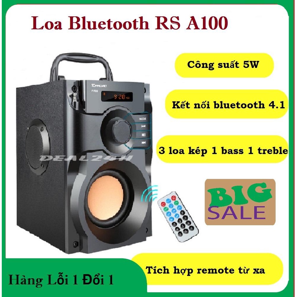 Loa Bluetooth CÔNG SUẤT LỚN RS A100,Dung Lượng Pin Lớn, Thiết Kế Hộp Cộng Hưởng Âm Tạo Âm Thanh 3D Sôi Động