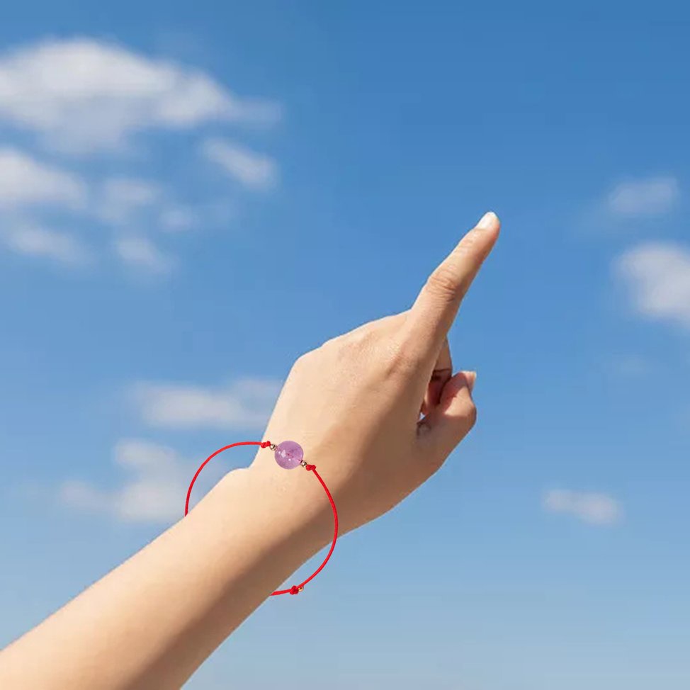Vòng tay dây bện đính đá thạch anh tím tự nhiên