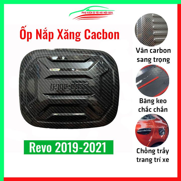 Ốp nắp xăng Hilux 2016-2024 vân cacbon bảo vệ chống trầy trang trí ô tô