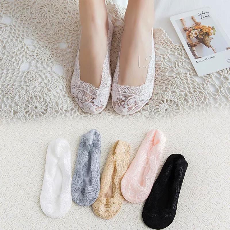Tất ren cổ thấp đi giày cao gót, giày lười chống trượt