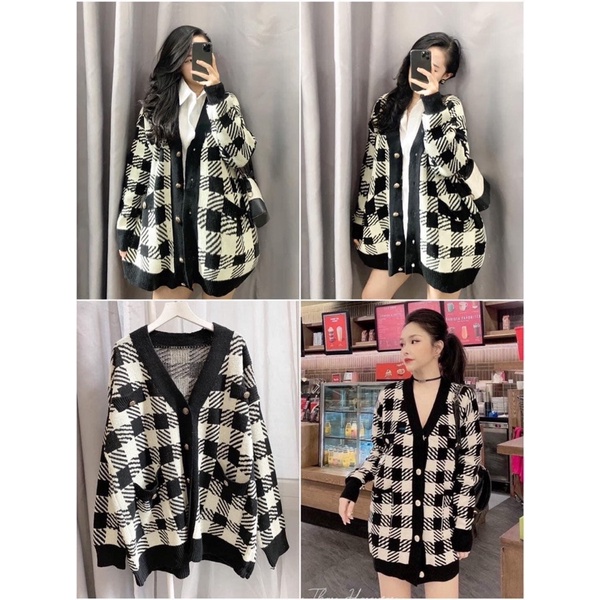 Áo khoác cardigan kẻ ô trám siêu xinh