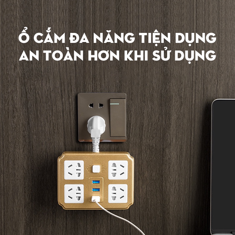 Ổ cắm điện đa năng gồm 4 ổ cắm và 3 cổng USB hàng chính hãng