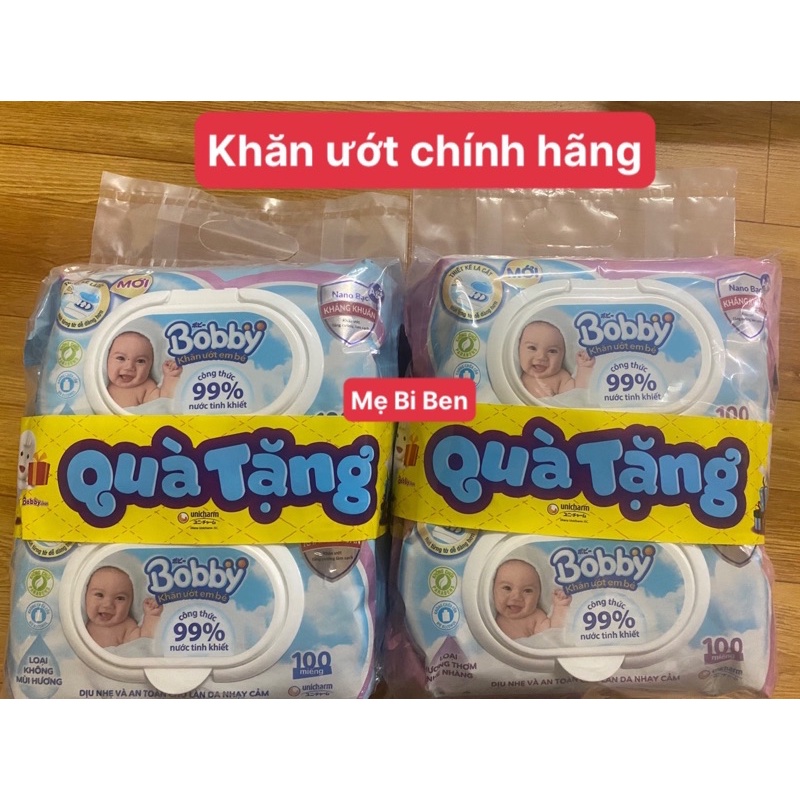 [CHÍNH HÃNG COMBO 4 GÓI] Khăn ướt Bobby không mùi/có mùi 100 miếng/gói - DATE MỚI