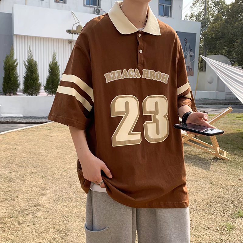 Áo polo Dáng Rộng Tay Ngắn Cổ Bẻ Màu Sắc Retro Dành Cho Nam Và Nữ