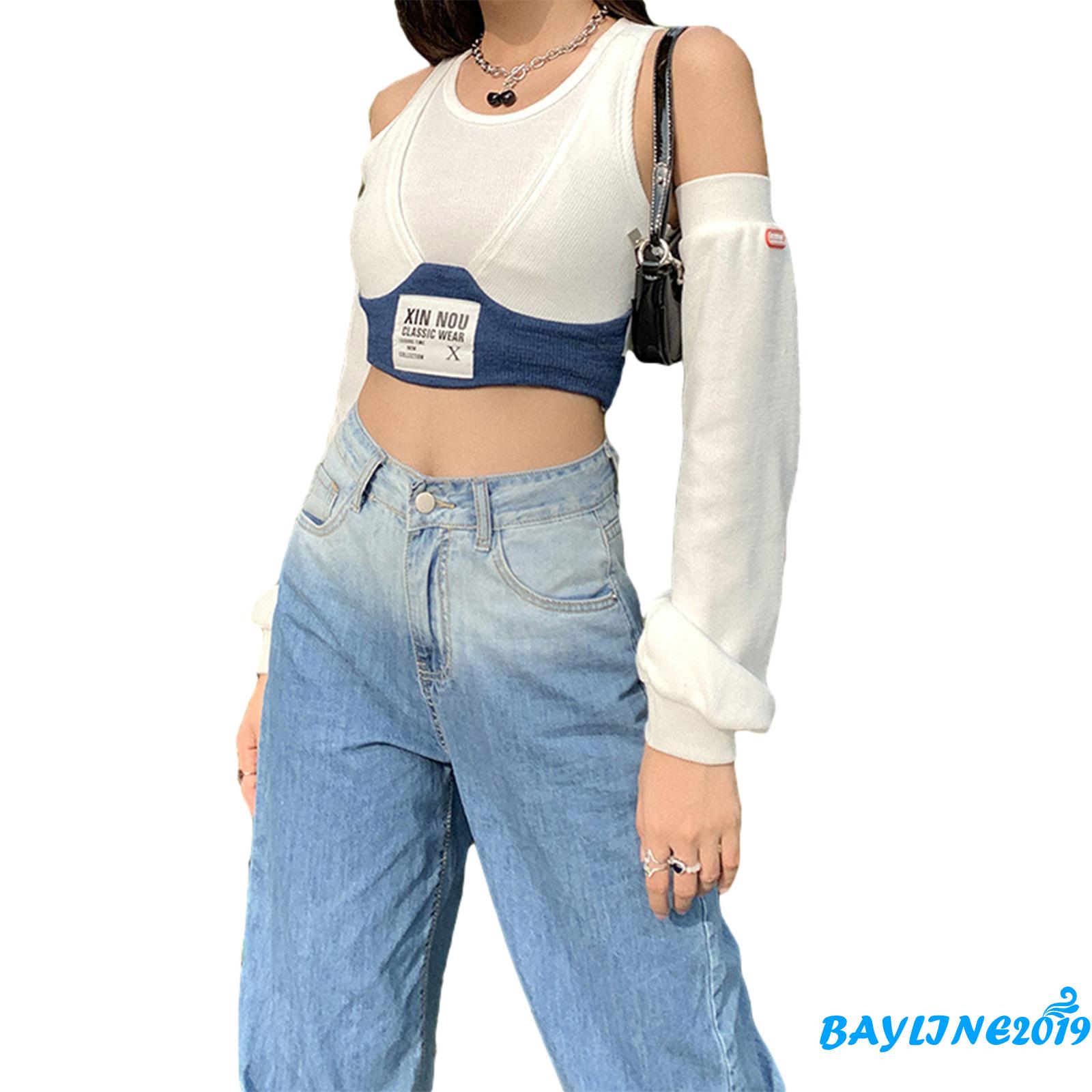 Áo croptop dáng ôm kèm cặp ống tay áo thiết kế cá tính cho nữ | BigBuy360 - bigbuy360.vn