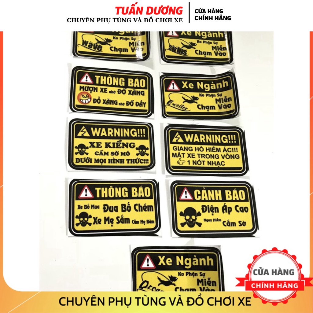 Tem cảnh báo dán xe máy (loại 3 lớp chống nước) dán cho mọi loại xe