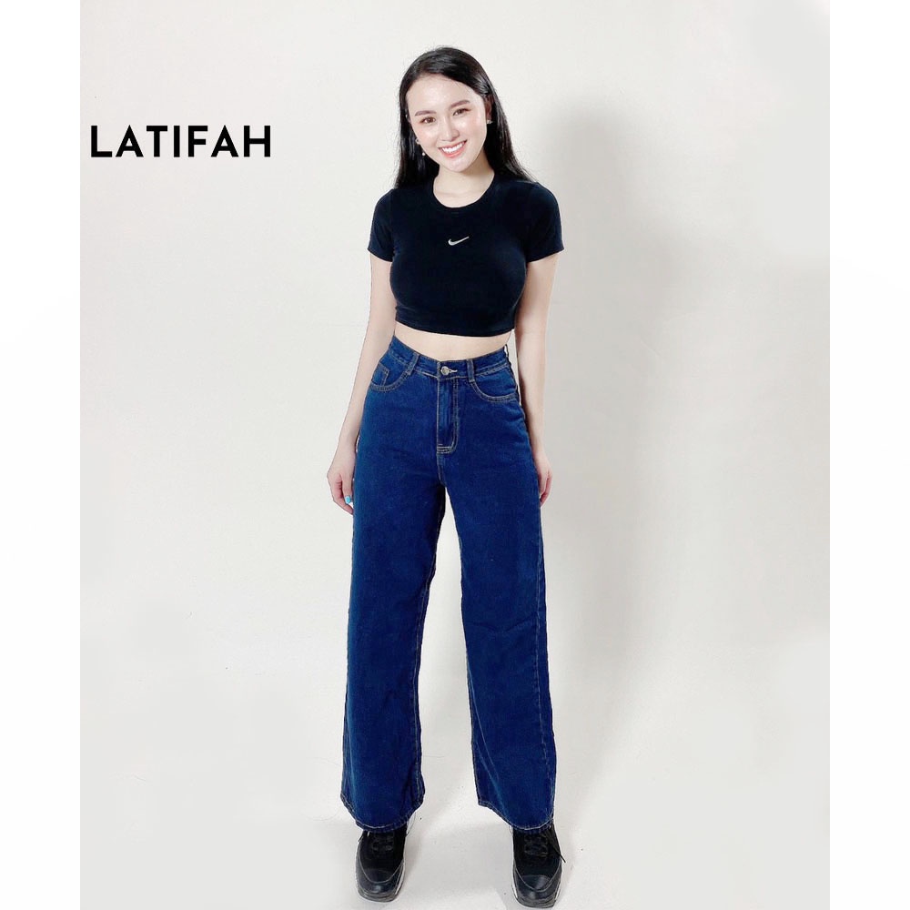 Quần baggy jeans nữ LATIFAH ống rộng đơn giản dài 98cm phong cách năng động trẻ trung QD049