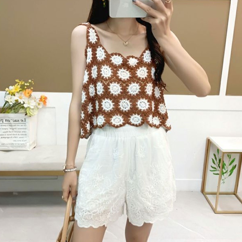 Áo Tank Top Dệt Kim Họa Tiết Hoa Phong Cách Retro Nhẹ Nhàng Cho Nữ