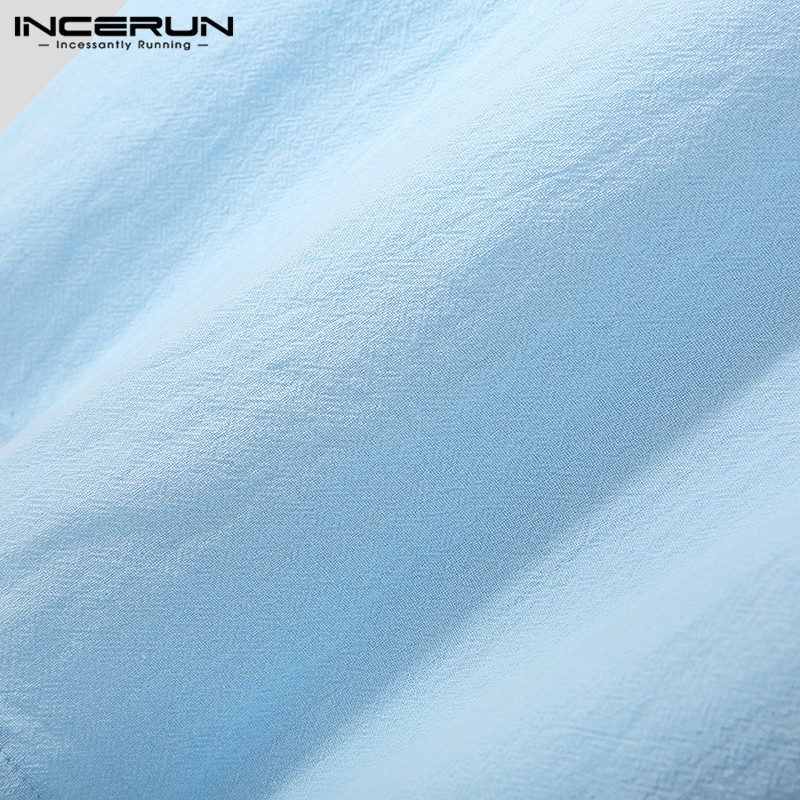 INCERUN Áo Sơ Mi 100% Cotton Tay 3 / 4 Thời Trang Mùa Hè Cho Nam Giới