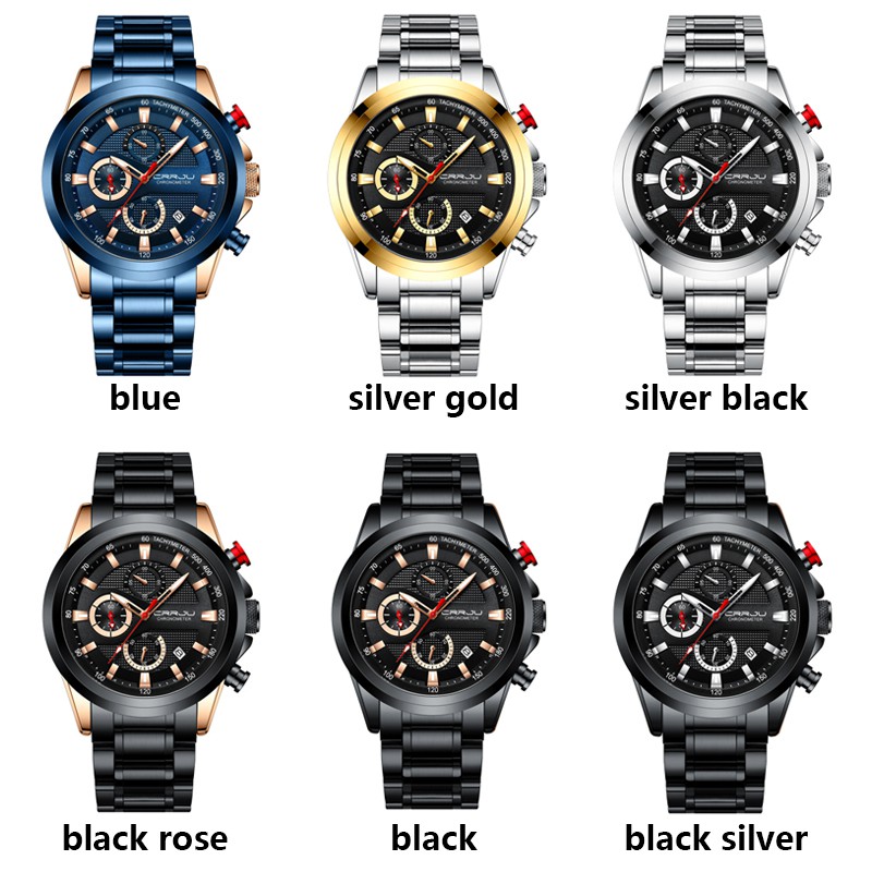 CRRJU Men's Watch Multifunctional Waterproof Stainless Steel Quartz Fashion Business 2282