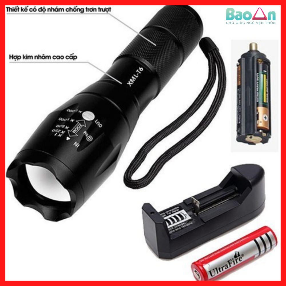 Đèn pin mini siêu sáng cầm tay bỏ túi T6 cao cấp hợp kim nhôm zoom được,đèn pin mini bỏ túi cắm trại kèm pin - DTM Store
