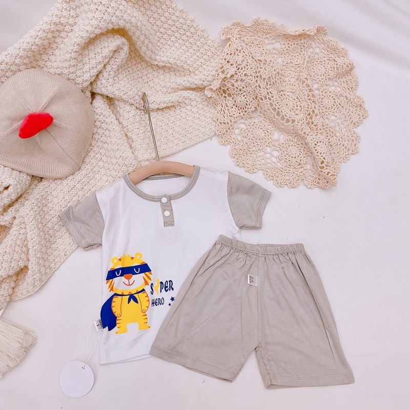 Bộ quần áo Cộc Tay Cổ Phối (chất thun lạnh co giãn) In hình siêu dễ thương Minkymom cho bé