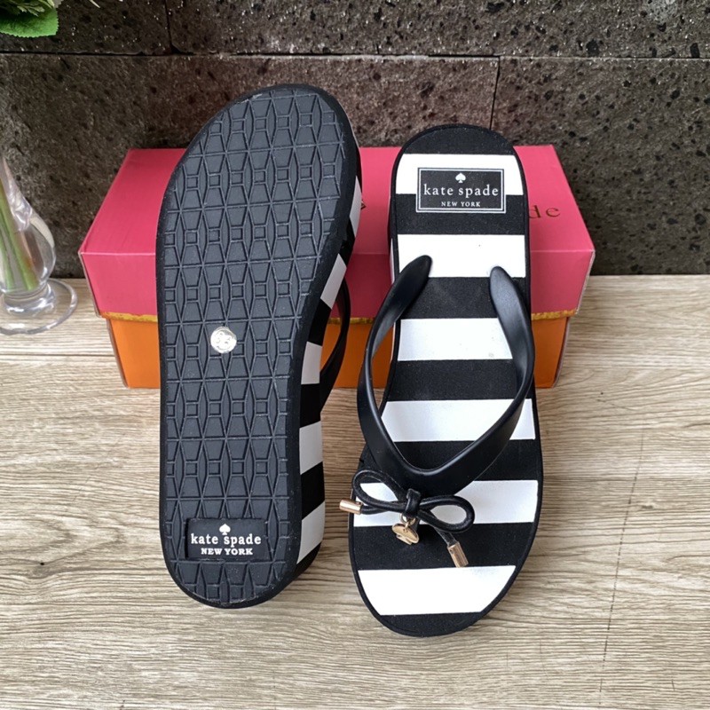 Kate Spade Giày Sandal Đế Xuồng Họa Tiết Kẻ Sọc Thời Trang Cho Nữ Ks0001