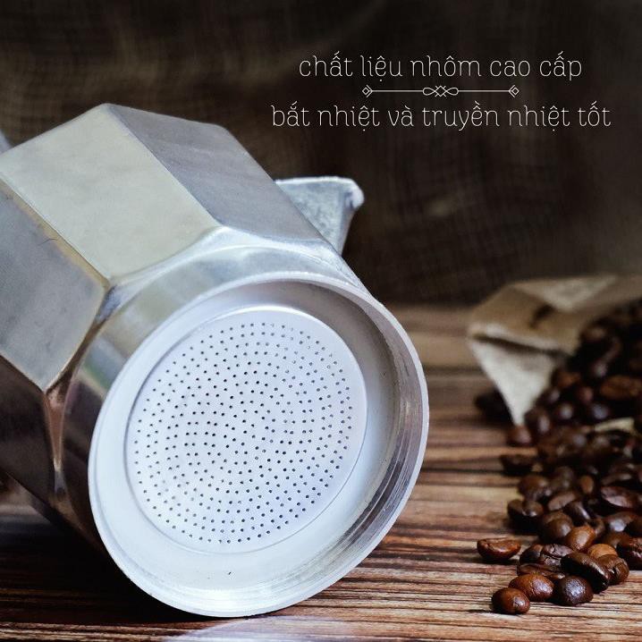 Bình pha cà phê Moka Pot 6 tách 300ml bằng Nhôm cao cấp - Bình pha cà phê kiểu Ý