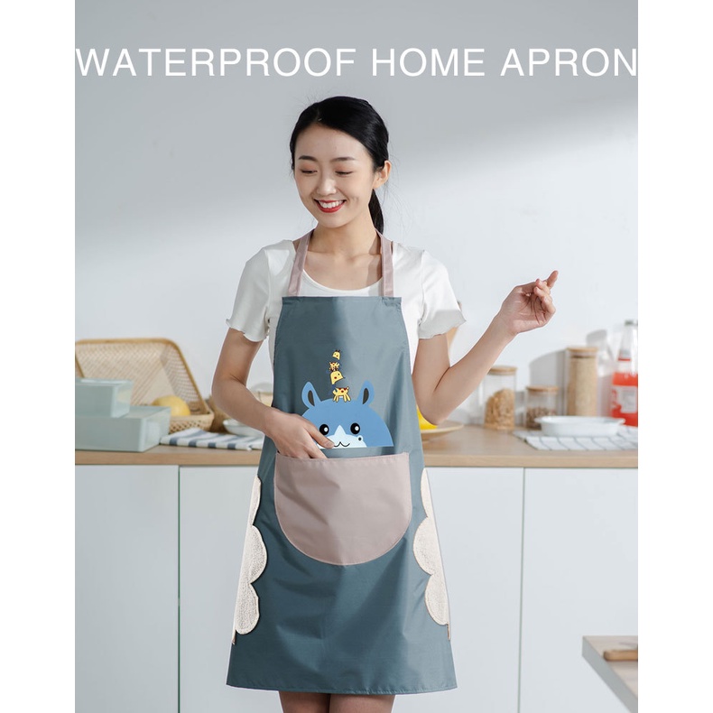 Tạp Dề Nữ Nam Chống Nước Chống Dâu Có Lau Tay Cạnh Sườn in Hình Dễ Thương
