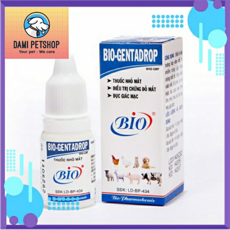 CHAI NHỎ MẮT CHÓ MÈO CHỨNG MẮT ĐỎ, CHẢY NƯỚC MẮT - BIO GENTADROP 10ML