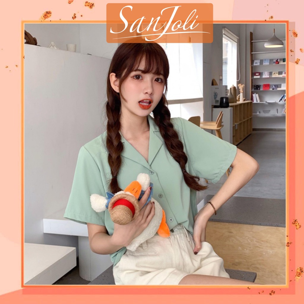 Áo Sơ Mi Nữ Tay Ngắn SanJoli Áo sơ mi Công sở nữ Form rộng đẹp Hàn Quốc chất lụa Kiểu cách nhiều màu AO005