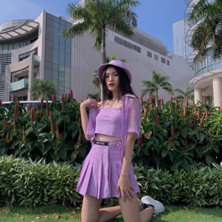 Chân váy xếp ly phối hologram Natthy Style tím