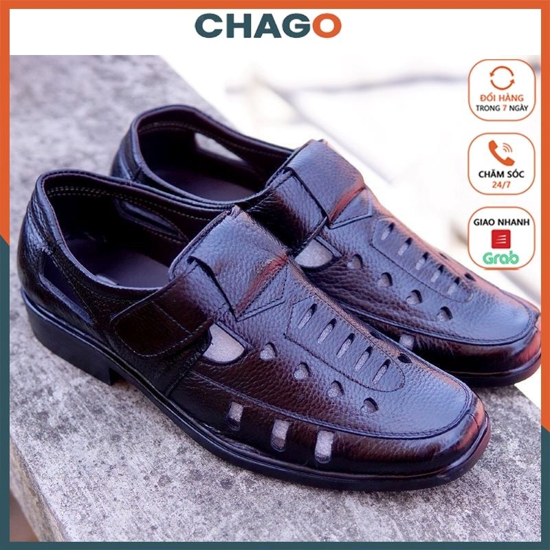 Giày nam, giày rọ mùa hè chất da bò thật 100%-đế cao su khâu chắc chắn CHAGO MS 165