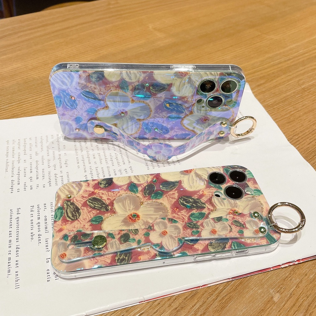 Ốp Điện Thoại Hình Hoa Có Dây Đeo Cho iPhone 7 8 plus X Xs XR Xsmax 11 12 13 14 Pro Max