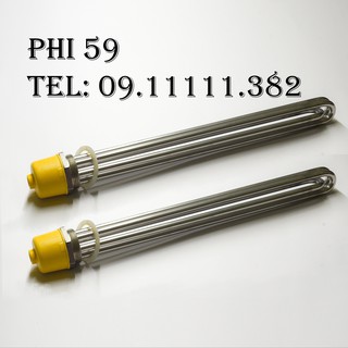 Điện trở phi 59 công suất 6kw, củ ren 59 công suất 6kw chất liệu inox 304 điện áp 220v/380v