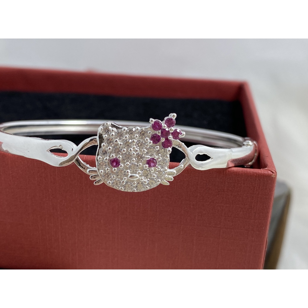 kiềng tay bạc ta cho bé gái hình mèo kytty đáng yêu - Trang sức bạc Evasilver