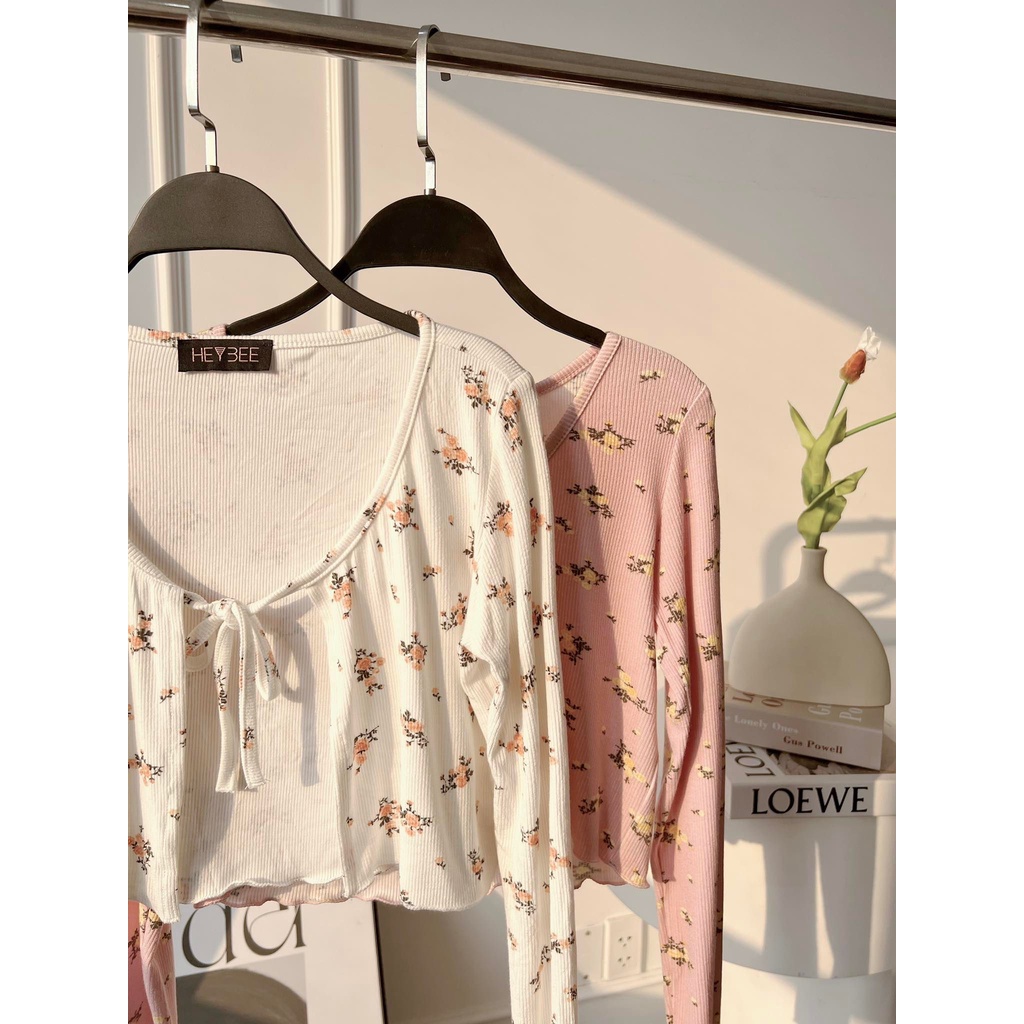 Áo cardigan thun cột nơ HEYBEE phom ngắn, họa tiết hoa nhí - FLORAL CARDIGAN HT723
