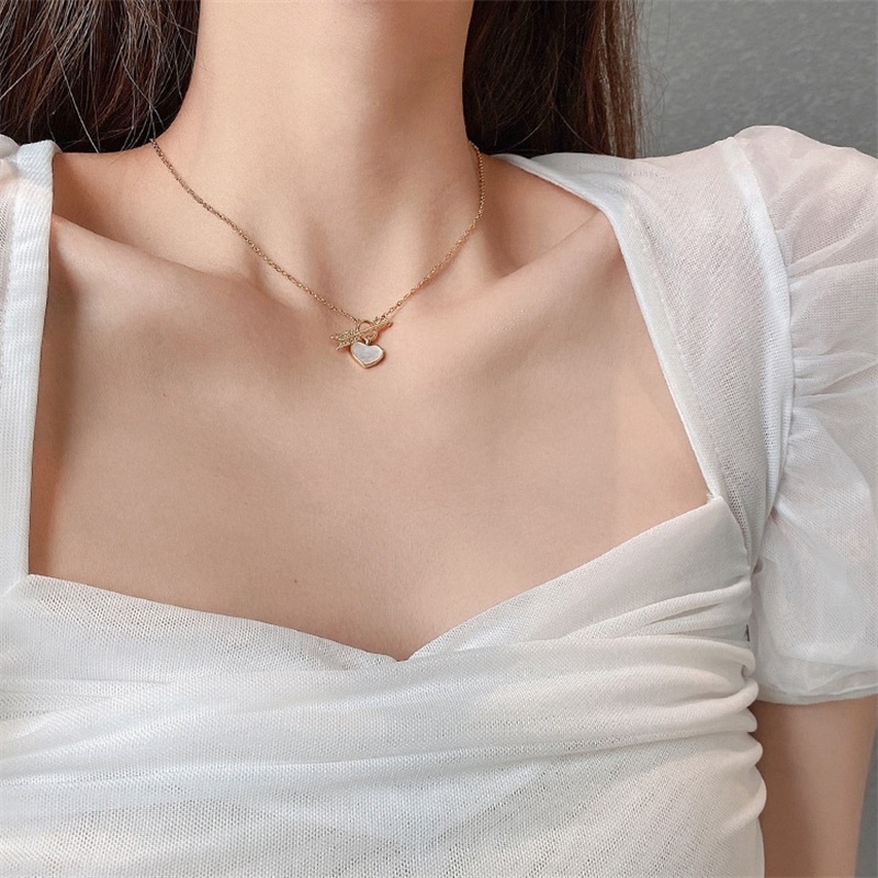 Dây chuyền thép titan mặt trái tim phong cách Hàn Quốc đơn giản