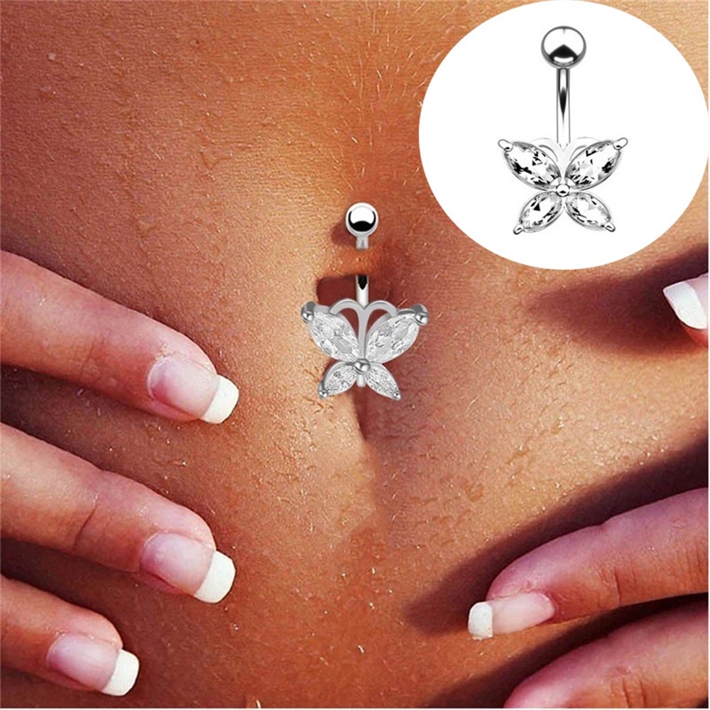 Khuyên rốn hình bướm đính đá zircon phong cách Hàn Quốc cho nữ