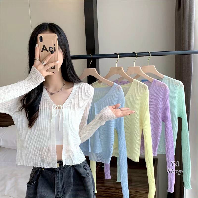 Áo khoác len cardigan tơ voan mỏng hè xinh hàng QC