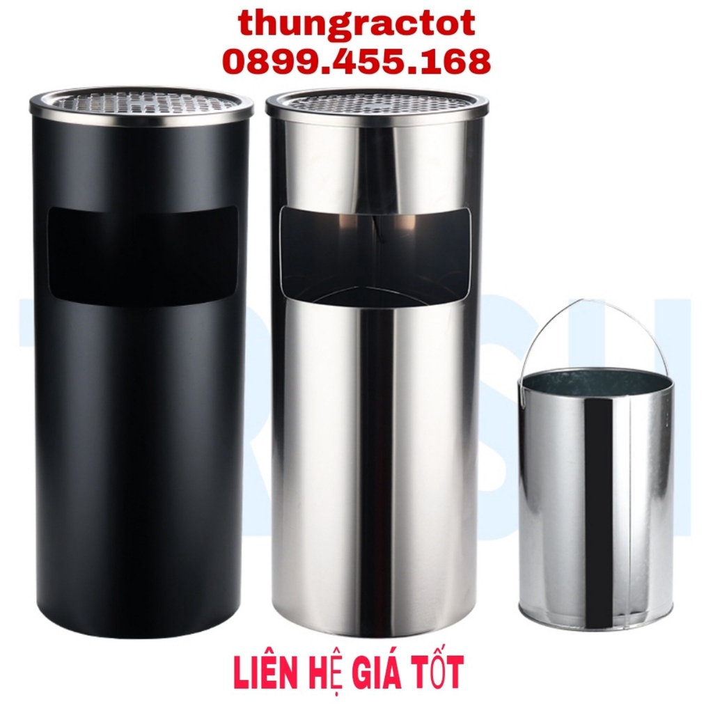 Thùng rác inox gạt tàn thuốc, thùng rác inox gạt tàn tròn