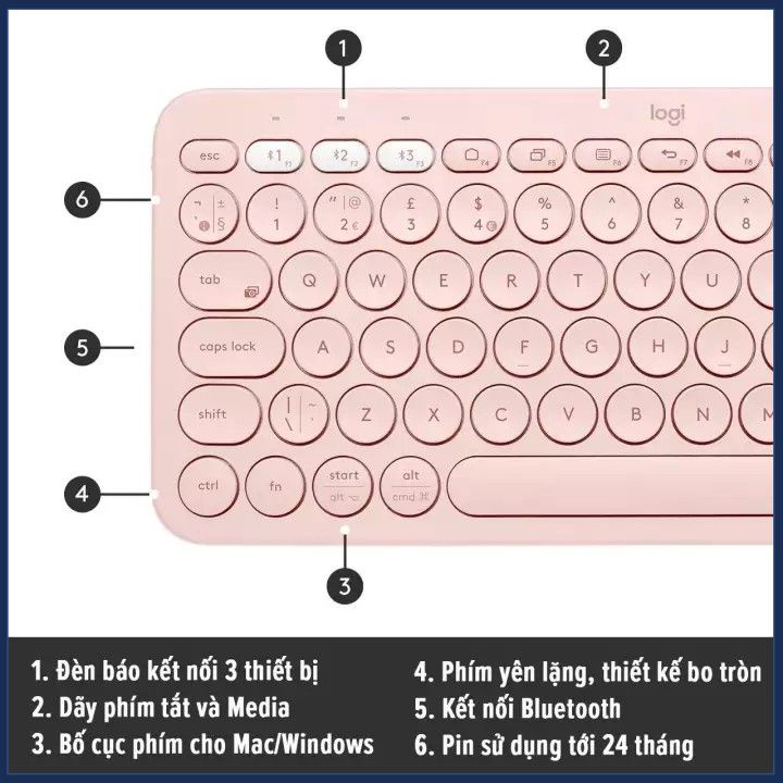 Bàn phím không dây bluetooth Logitech K380 kết nối 3 thiết bị - Bảo hành 12 tháng chính hãng