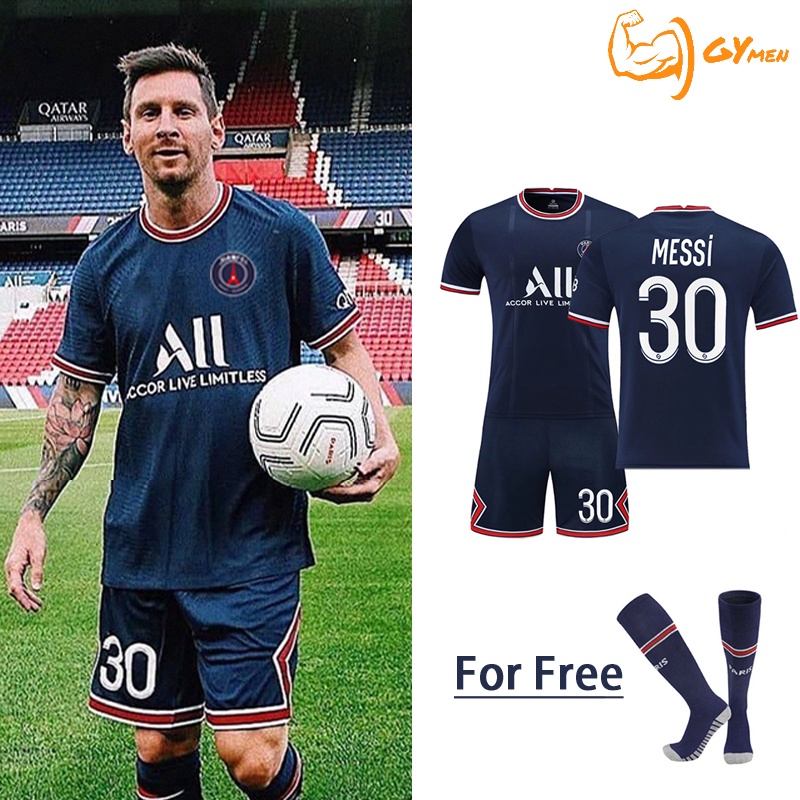 Bộ Quần Áo Mặc Bóng Đá CLB Paris Home Set Messi Neymar Mbappe Vớ Miễn Phí (Big Size & Trẻ Em) Thể Thao Nam Mùa Giải 2021-2022 No.11 Cao Cấp Thun Lạnh PE Co Cổ Tròn Thun Lạnh Tập Ngắn Tay Co Giãn Chuẩn Form Thể Thao Nam Thể Dục Gym Thể Thao Nam