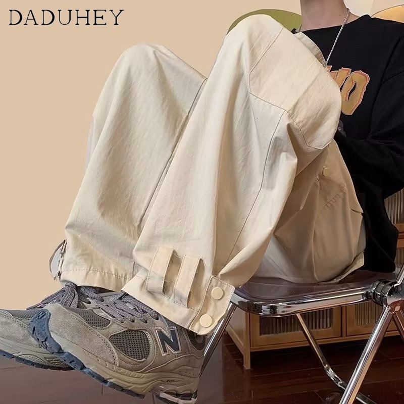 DaDuHey Men's and Women's Autumn Overalls Solid Color Wide Leg Loose Adjustable Ankle-Tied Multi-Pocket Casual Working Pants