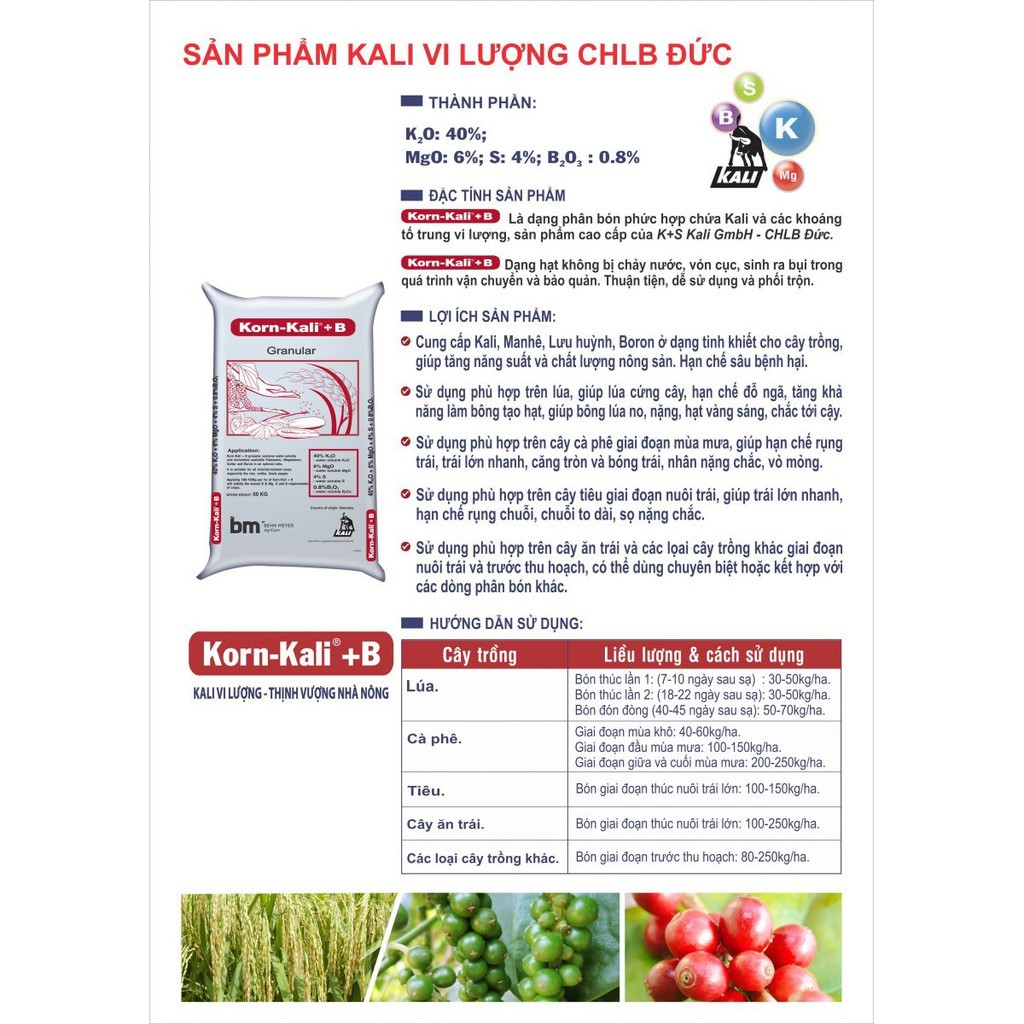 Phân bón đa trung vi lượng Korn- Kali+ B nhập khẩu từ CHLB Đức