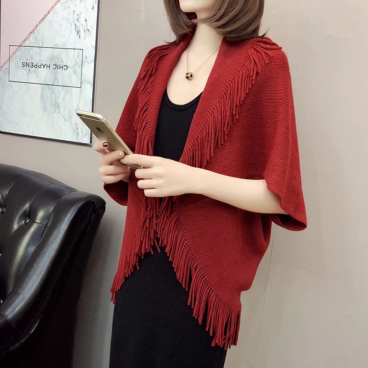 Áo Khoác Cardigan Dệt Kim Dáng Rộng Phối Tua Rua Thiết Kế Lệch Tà Thời Trang Cho Nữ