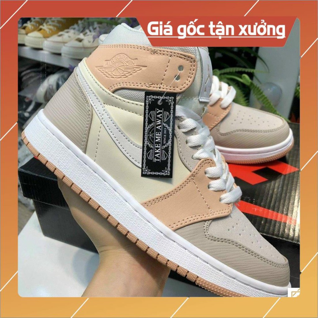 [FreeShip+ Hàng Xịn] Giày Thể Thao AIR JORDAN 1 Mid Milan Màu Kem Nâu Cổ Cao