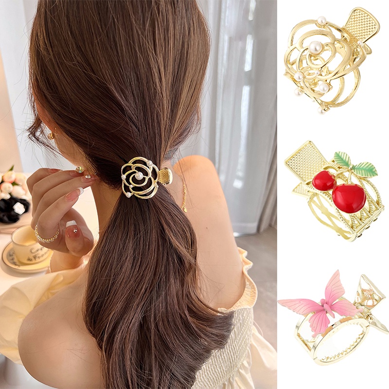 Kẹp tóc HAIMEIKANG đính hạt ngọc trai hình quả cherry thời trang