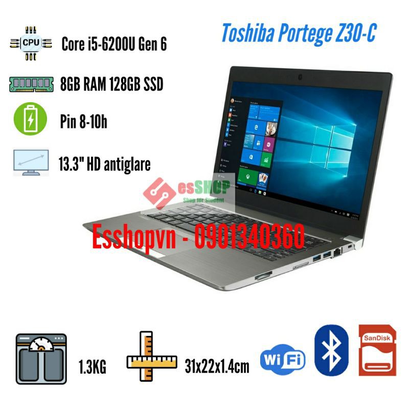 Laptop Toshiba Dynabook PORTEGE Z30-C Core i5-6200U 8GB RAM 128GB SSD likenew 98-99% nguyên zin máy siêu mỏng nhẹ | BigBuy360 - bigbuy360.vn