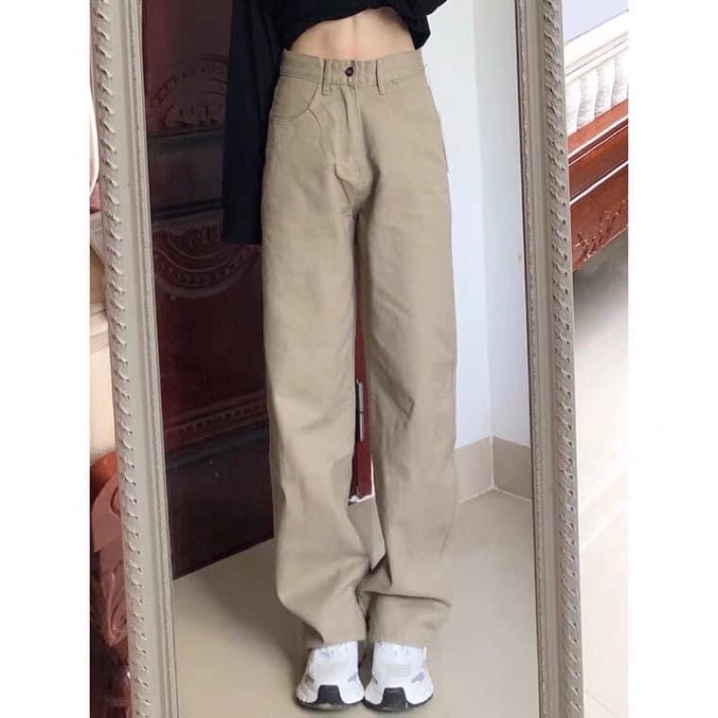 Quần kaki nữ ống suông rộng ulzzang