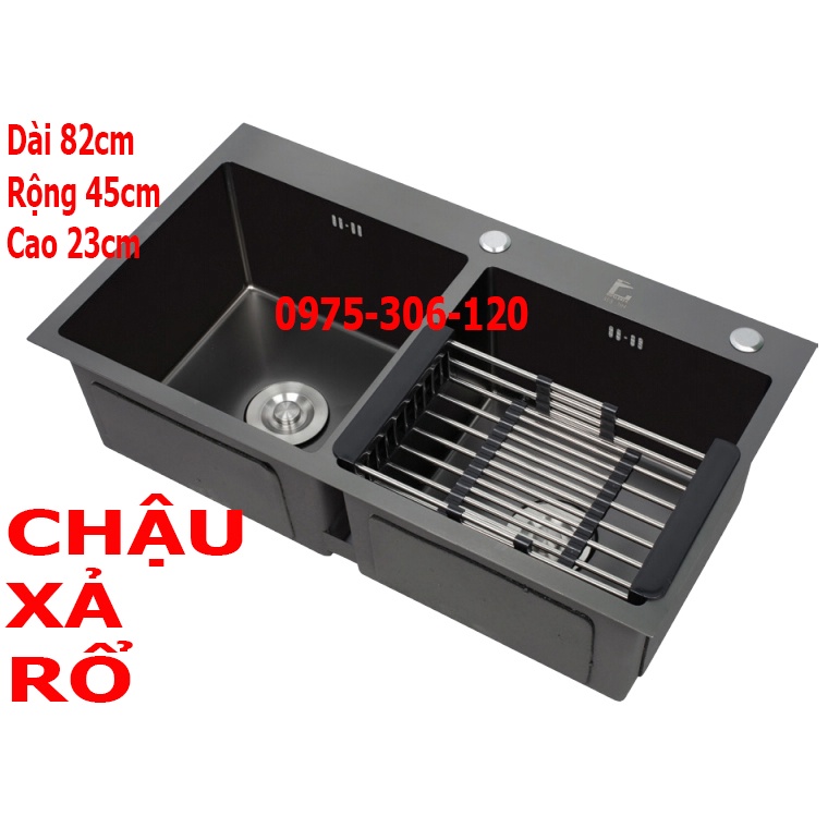 Combo Chậu Rửa Chén Bát CAO CẤP PHỦ NANO CHỐNG TRẦY XƯỚC N5 8245 NANO và Rổ Rút Đa Năng đựng trái cây và bộ xả chậu