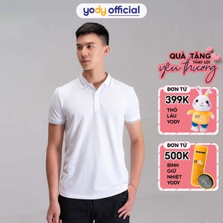 Áo Polo YODY Nam Bo kẻ Thun cộc tay chất liệu Cafe Thấm hút Mềm mịn APM3791