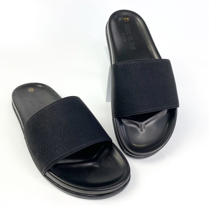 Dép Nam Quai Ngang Eric Slide quai da bò nhập khẩu, đế chống trượt, họa tiết đan trơn