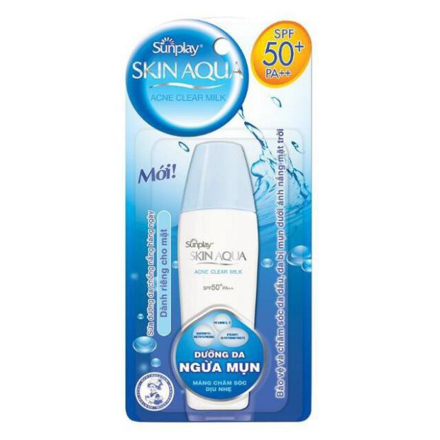 Kem chống nắng dưỡng da ngừa mụn Sunplay Skin Aqua Acne Clear Milk SPF50+, PA++++ [giá sỉ] [Chính hãnh]