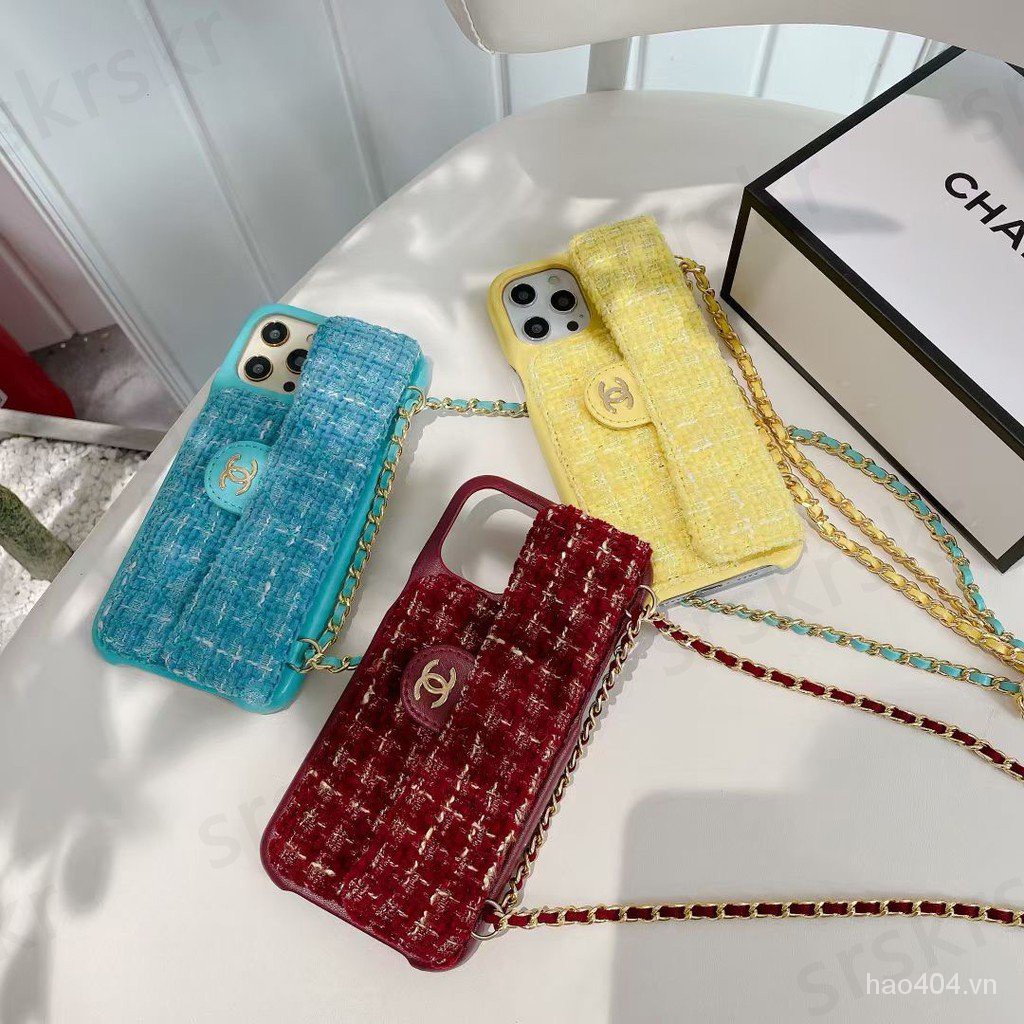 Chanel Ốp Điện Thoại Chống Rơi Có Ngăn Đựng Thẻ Và Dây Đeo Chéo Cho Iphone12 Pro Max Iphone 11 Xr Xs 7plus