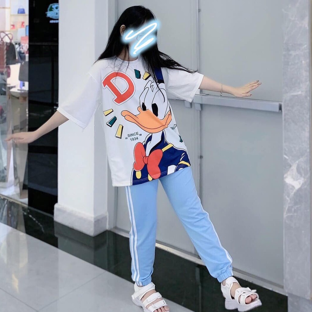 [COMBO TIẾT KIỆM] Set áo vịt Donald 3D + quần xanh 2 sọc unisex