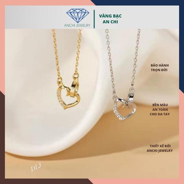 Dây chuyền trái tim rỗng đính đá, bạc ta sáng đẹp - An chi jewelry