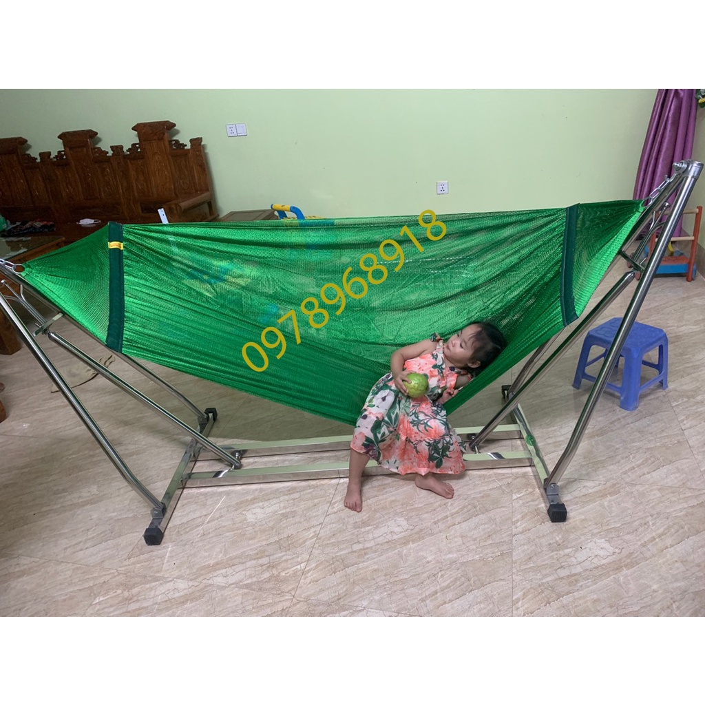 Khung võng xếp inox vuông khung và lưới giá buôn+ Tặng màn võng