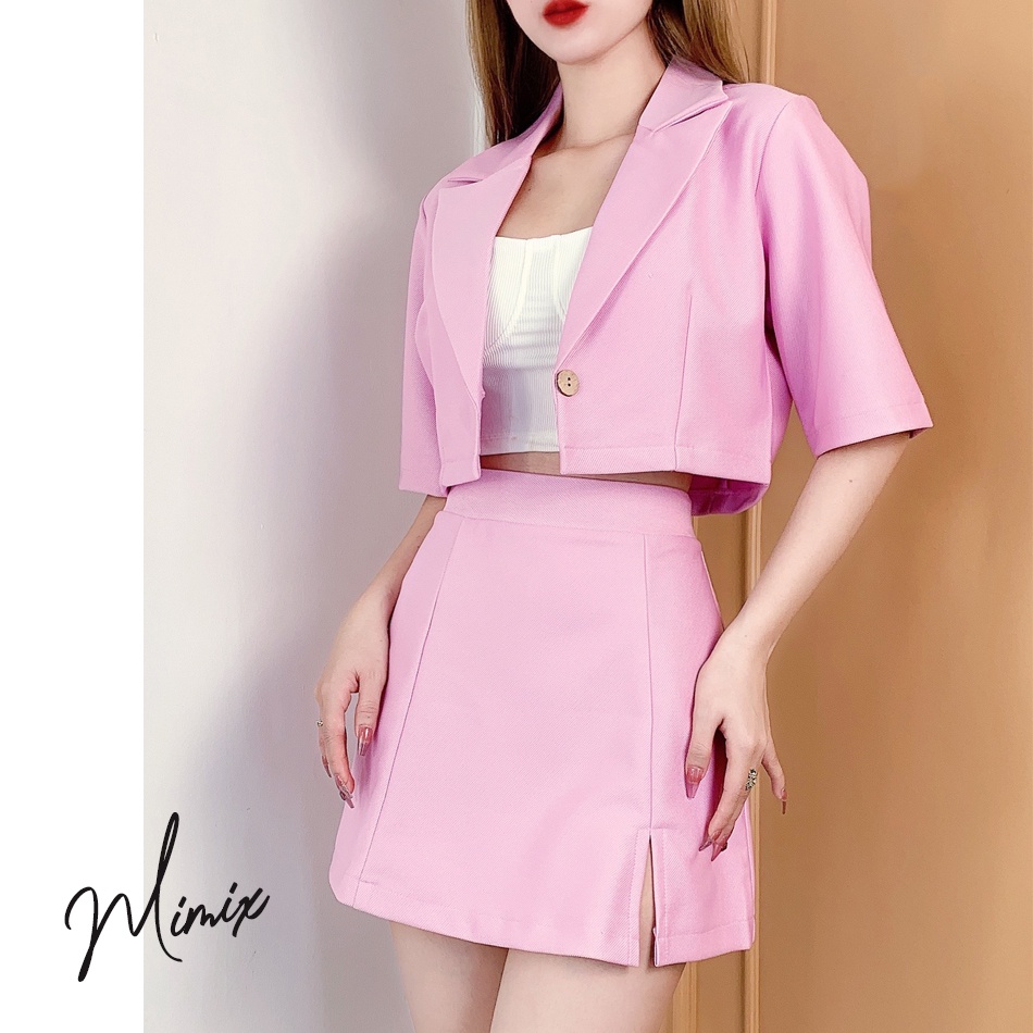 Set bộ rời áo vest kèm chân váy ngắn trơn xẻ MIMIX BY6225