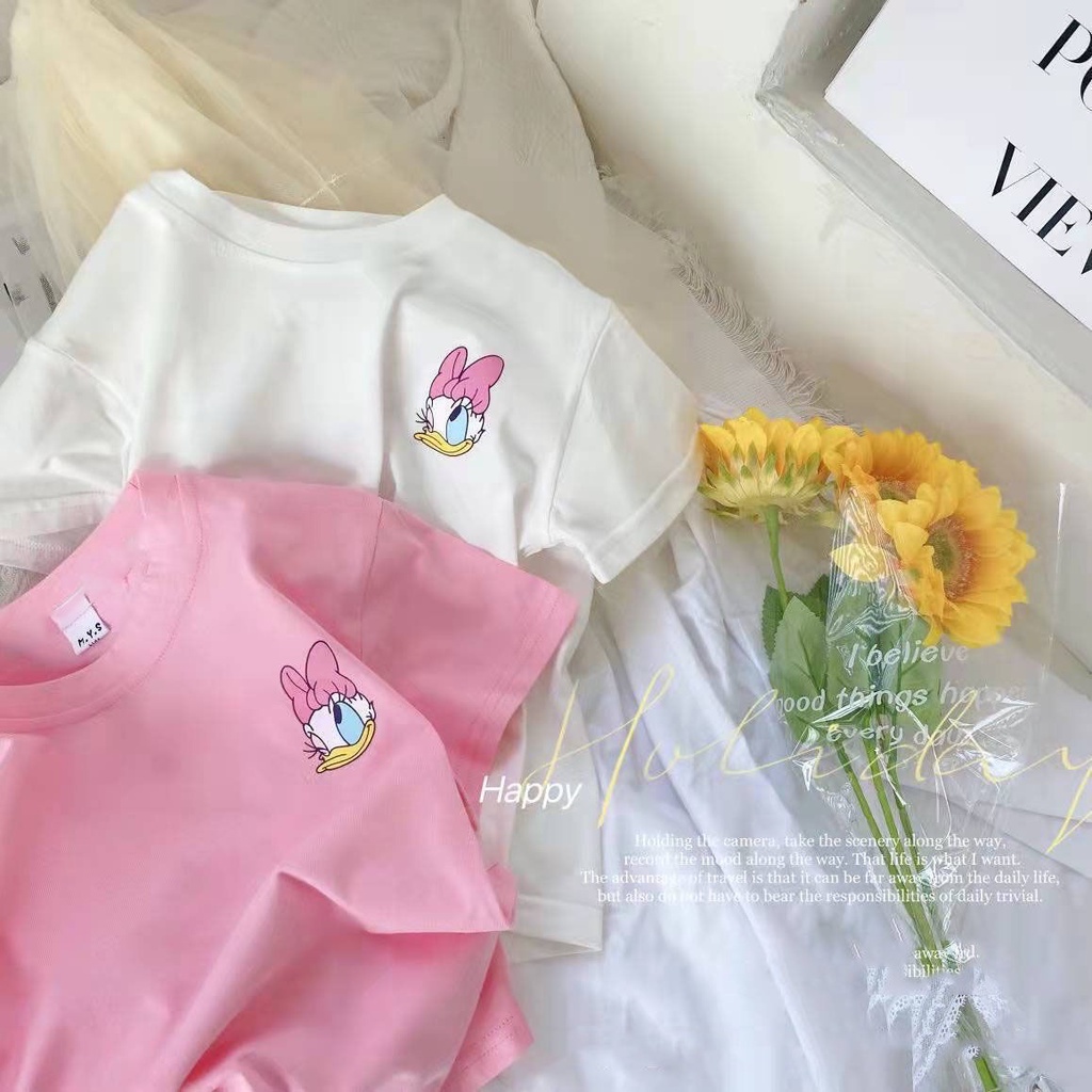 Áo Thun 100% Cotton Nguyên Chất Tay Ngắn In Họa Tiết Hoạt Hình Phong Cách Hàn Quốc Thời Trang Mùa Hè 2022 Cho Bé Gái